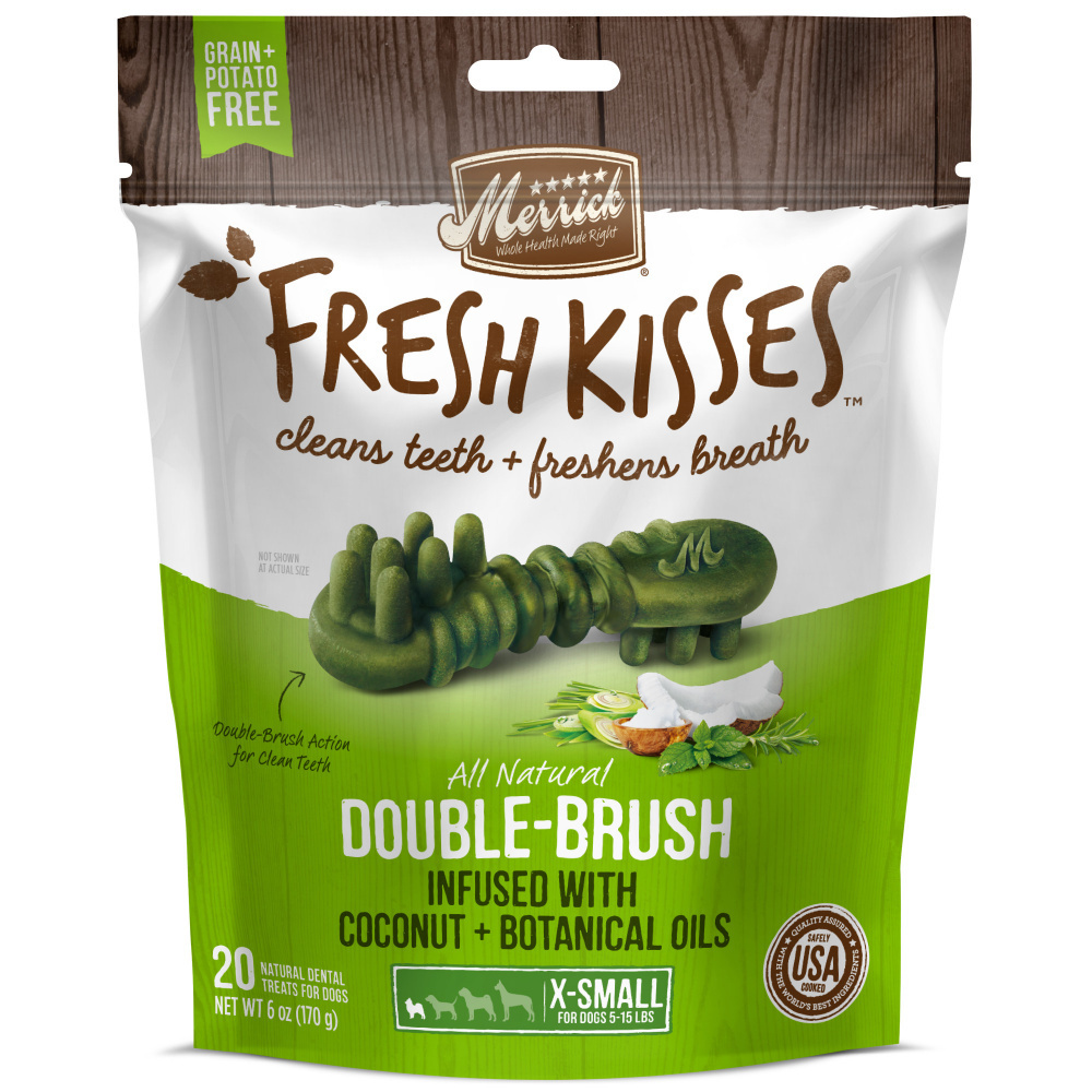 Merrick Fresh Kisses Coconut Oil and Botanics Dental Dog Chews Extra Small