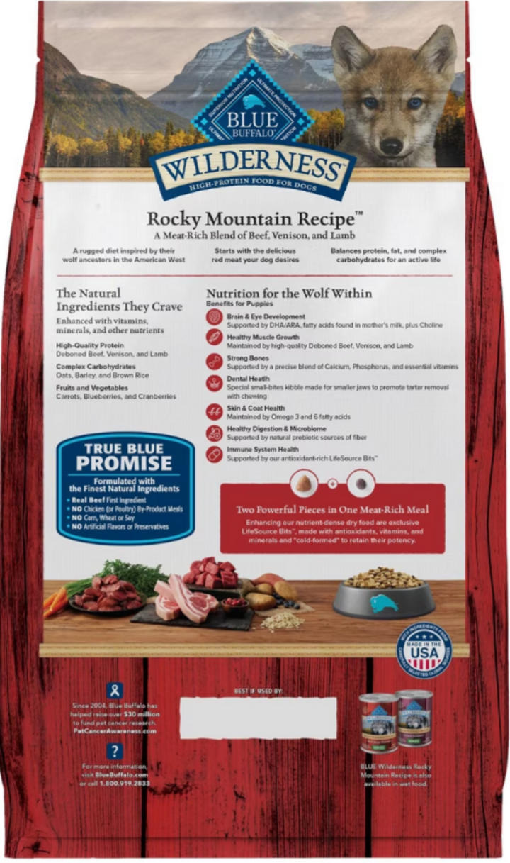 Blue Buffalo Wilderness Rocky Mountain Red Meat Recipe High Protein Natural Puppy Dry Dog Food