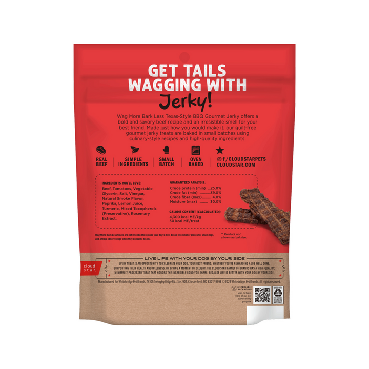 Cloud Star Wag More Bark Less Jerky Grain Free Texas BBQ Beef Dog Treats