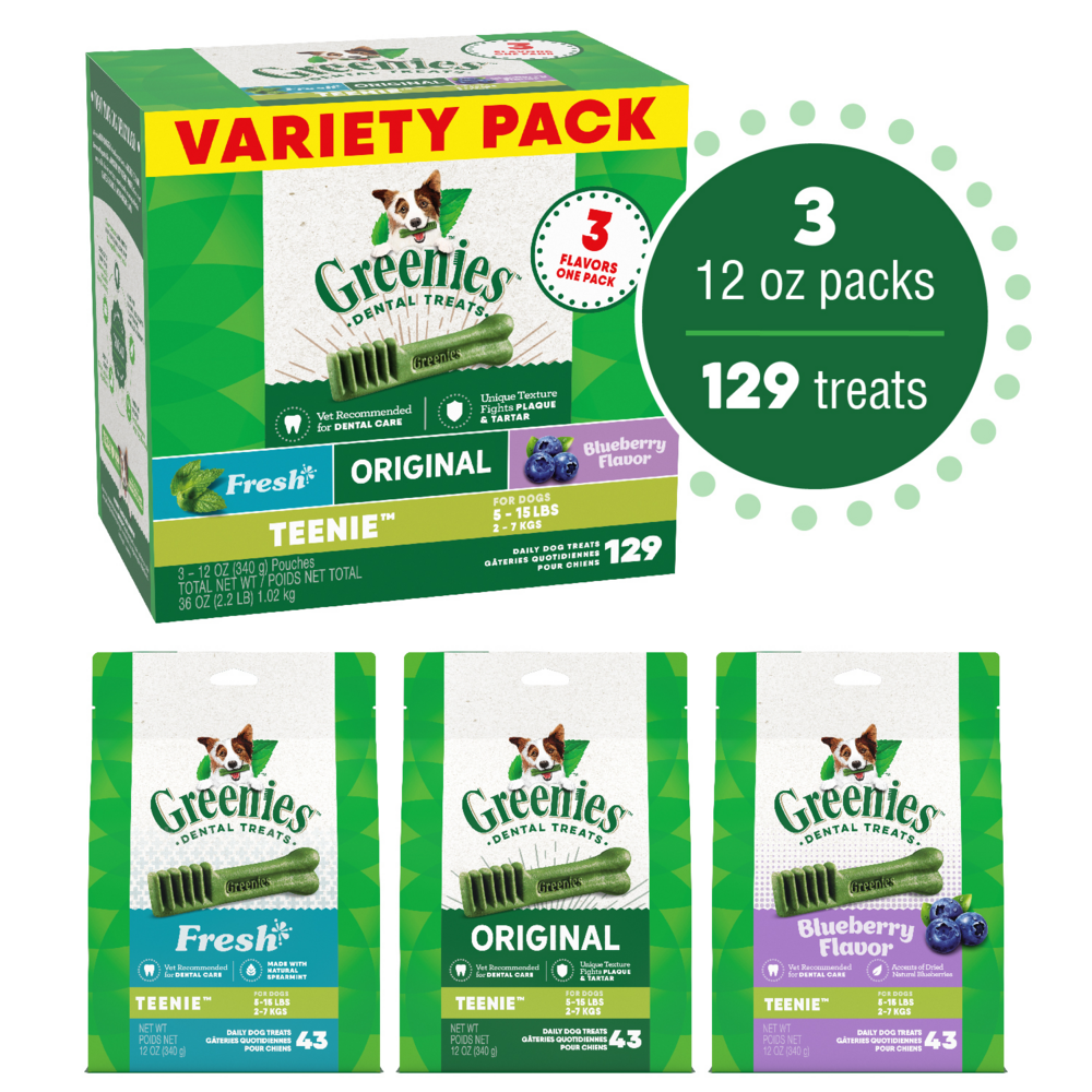 Greenies Teenie Dental Chews Flavored with Spearmint and Blueberry Dog Treats