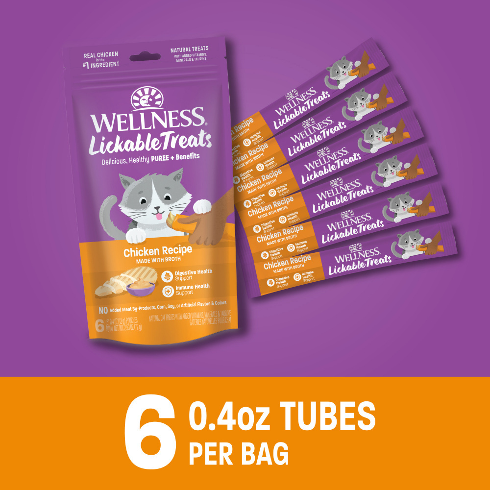 Wellness Lickable Treats Soft Puree Natural Grain Free Cat Treats Chicken