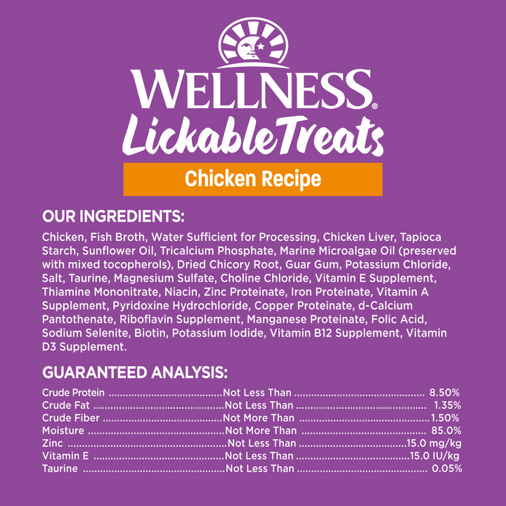 Wellness Lickable Treats Soft Puree Natural Grain Free Cat Treats Chicken