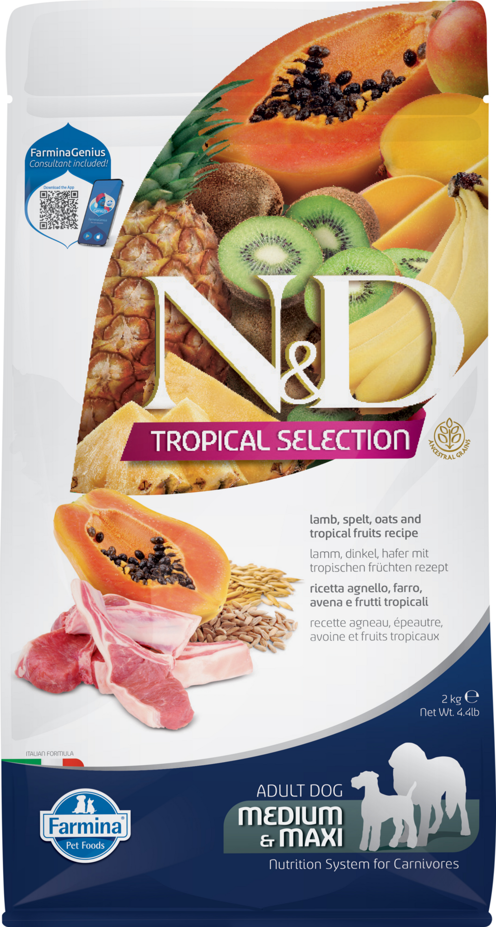 Farmina N&D Tropical Selection Canine Lamb, Spelt, Oats and Tropical Fruits Adult Medium & Maxi Dry Dog Food