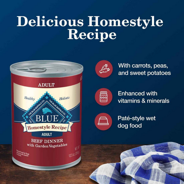 Blue Buffalo Homestyle Recipe Adult Beef Dinner with Garden Vegetables Canned Dog Food