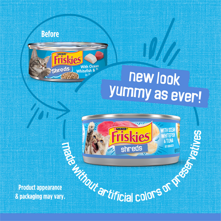 Friskies Savory Shreds Ocean Whitefish and Tuna Wet Cat Food