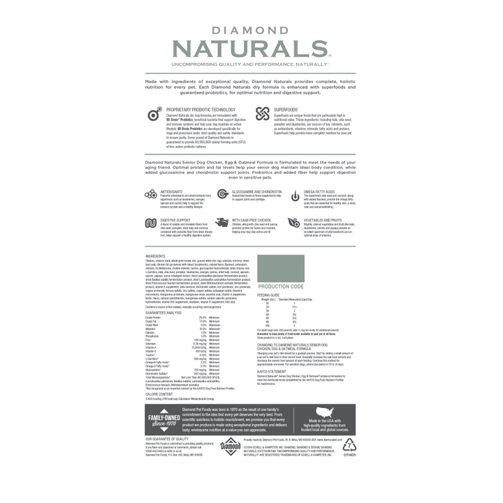 Diamond Naturals Senior Chicken, Egg & Oatmeal Dry Dog Food