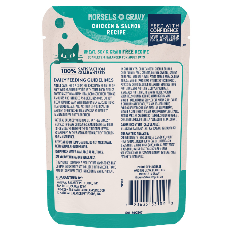 Natural Balance Original Ultra Platefulls Wet Cat Food, Chicken & Salmon Morsels in Gravy Recipe
