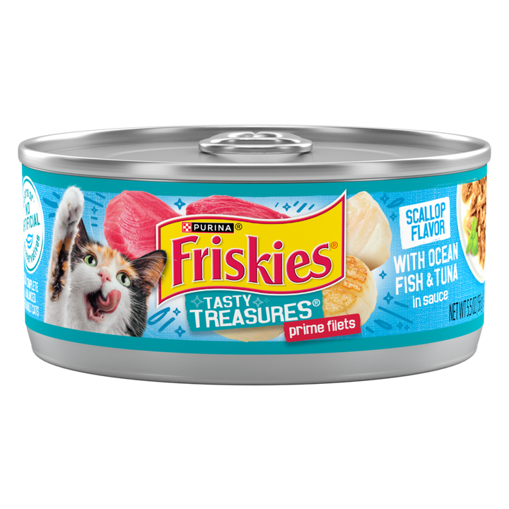 Friskies Tasty Treasures Prime Fillet Ocean Fish Tuna Scallop Wet Cat Food