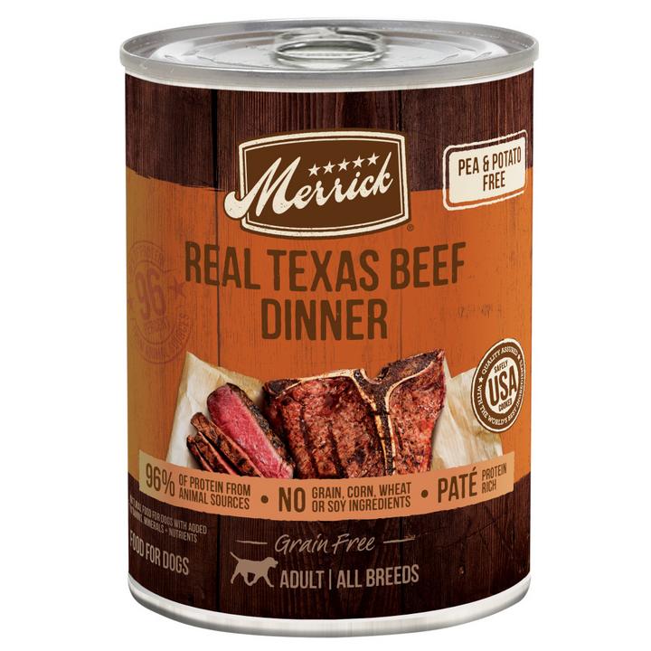 Merrick Grain Free Premium And Natural Canned Dog Food, Soft And Healthy Wet Recipe, Real Texas Beef Dinner