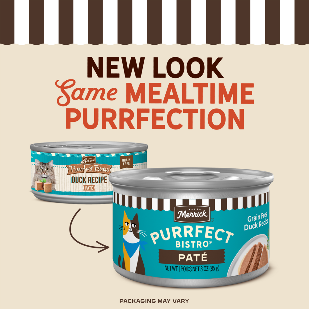 Merrick Purrfect Bistro Grain Free Premium Soft Canned Pate Adult Wet Cat Food, High Protein Duck Recipe