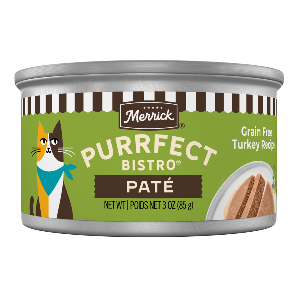 Merrick Purrfect Bistro Grain Free Premium Soft Canned Pate Adult Wet Cat Food, High Protein Turkey Recipe