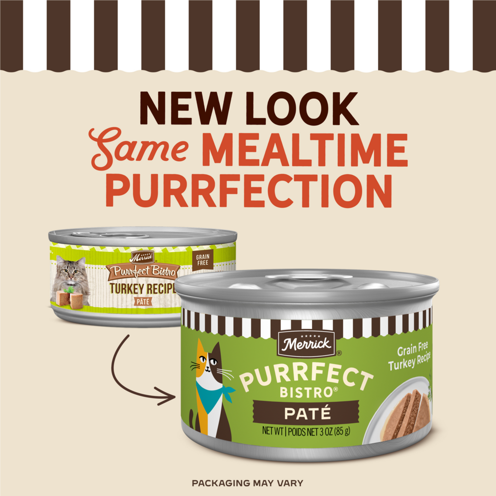 Merrick Purrfect Bistro Grain Free Premium Soft Canned Pate Adult Wet Cat Food, High Protein Turkey Recipe