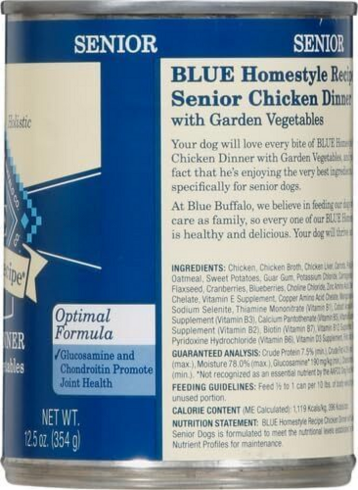 Blue Buffalo Homestyle Recipe Senior Chicken Dinner with Garden Vegetables Canned Dog Food