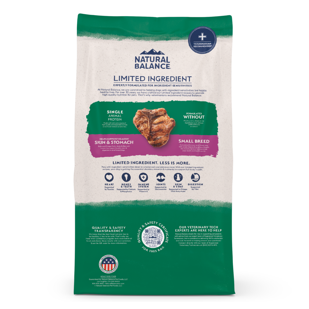 Natural Balance Limited Ingredient Dry Dog Food, Lamb & Brown Rice Small Breed Bites Recipe
