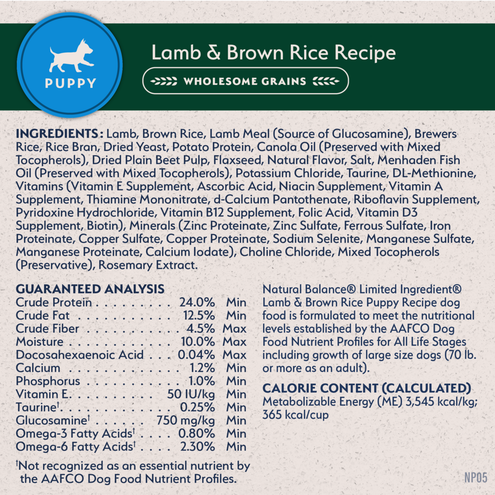 Natural Balance Limited Ingredient Puppy Dry Dog Food, Lamb & Brown Rice Recipe