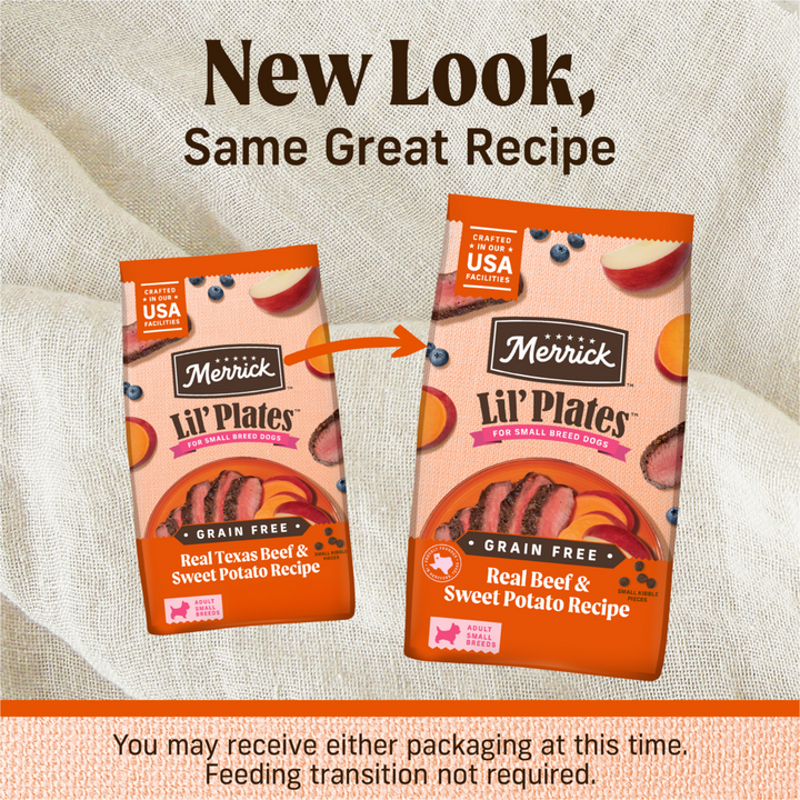 Merrick Lil Plates Small Breed Dog Food Grain Free Real Texas Beef & Sweet Potato Recipe Small Dog Food