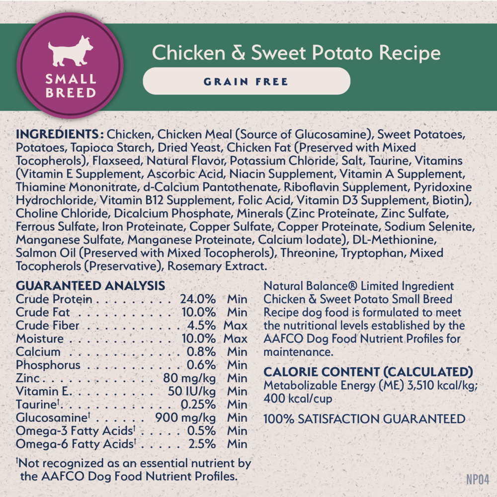 Natural Balance Limited Ingredient Grain Free Dry Dog Food for Small Breeds, Chicken & Sweet Potato Recipe