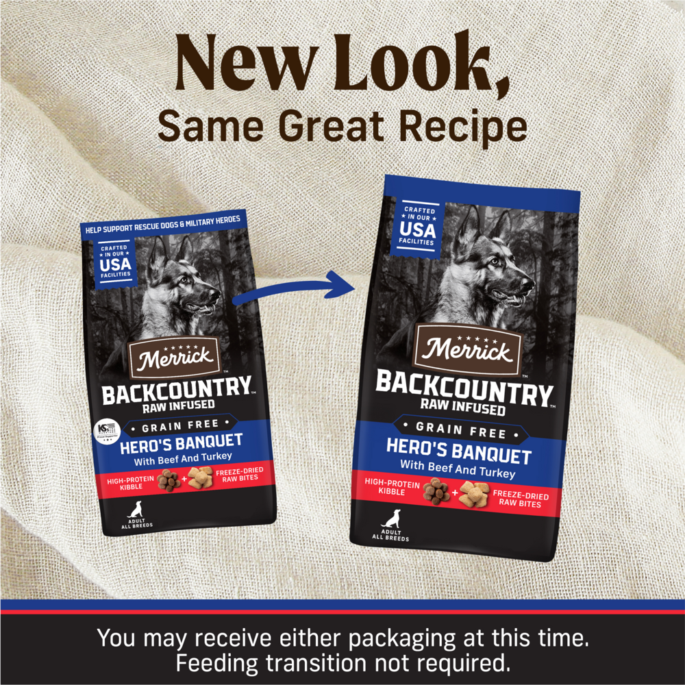 Merrick Backcountry Grain Free Dry Adult Dog Food, Kibble With Freeze Dried Raw Pieces Heros Banquet Recipe