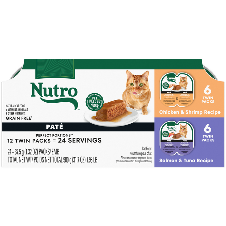 Nutro Perfect Portions Grain Free Salmon & Tuna and Chicken & Shrimp Pate Wet Cat Food Tray Variety Pack