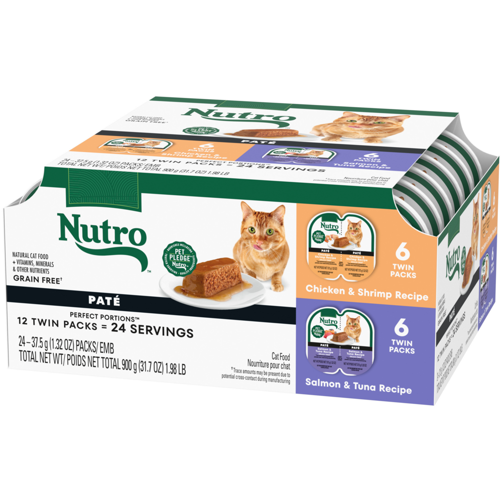 Nutro Perfect Portions Grain Free Salmon & Tuna and Chicken & Shrimp Pate Wet Cat Food Tray Variety Pack