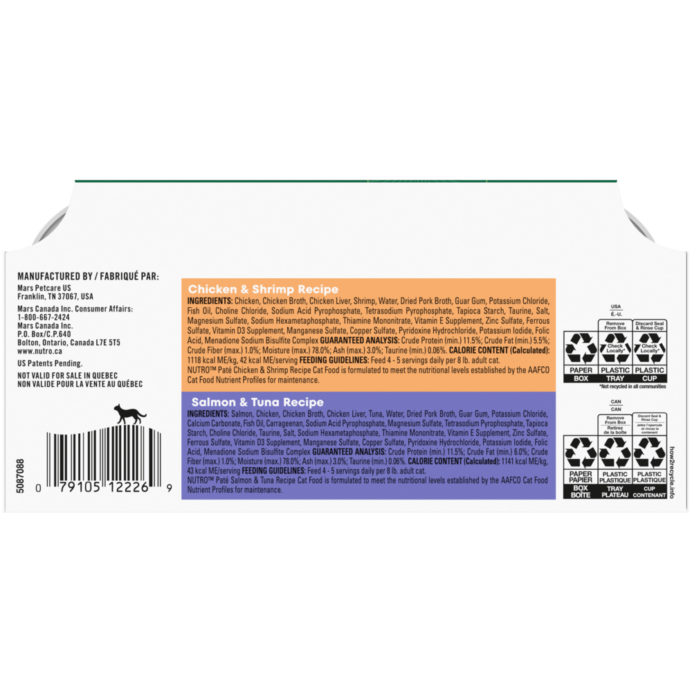 Nutro Perfect Portions Grain Free Salmon & Tuna and Chicken & Shrimp Pate Wet Cat Food Tray Variety Pack