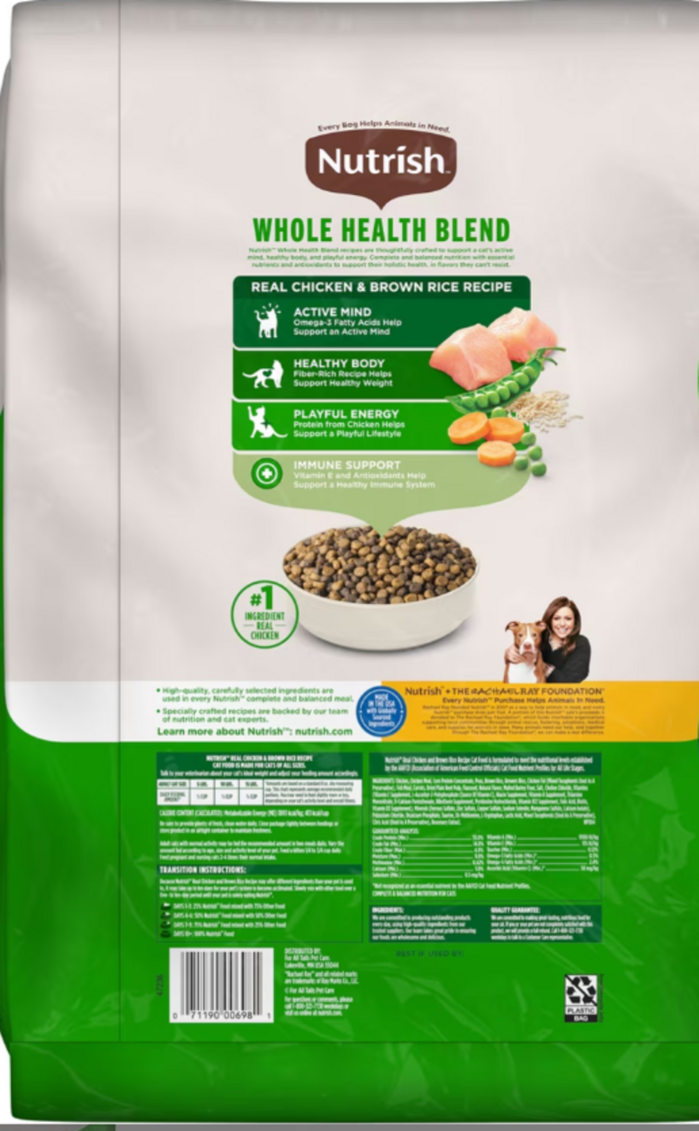 Rachael Ray Nutrish Real Chicken & Brown Rice Recipe Whole Health Blend Dry Cat Food