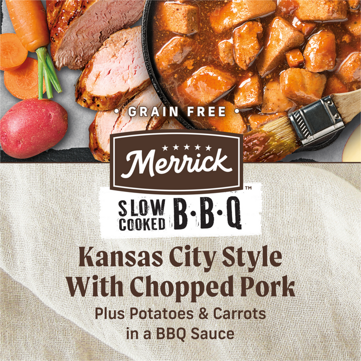 Merrick Wet Dog Food Slow-Cooked BBQ Kansas City Style with Chopped Pork Grain Free Canned Dog Food