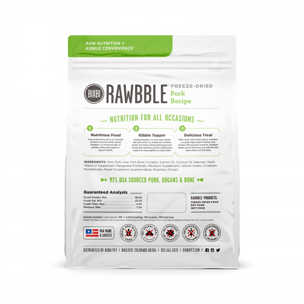 Bixbi Rawbble Freeze Dried Pork Dog Food