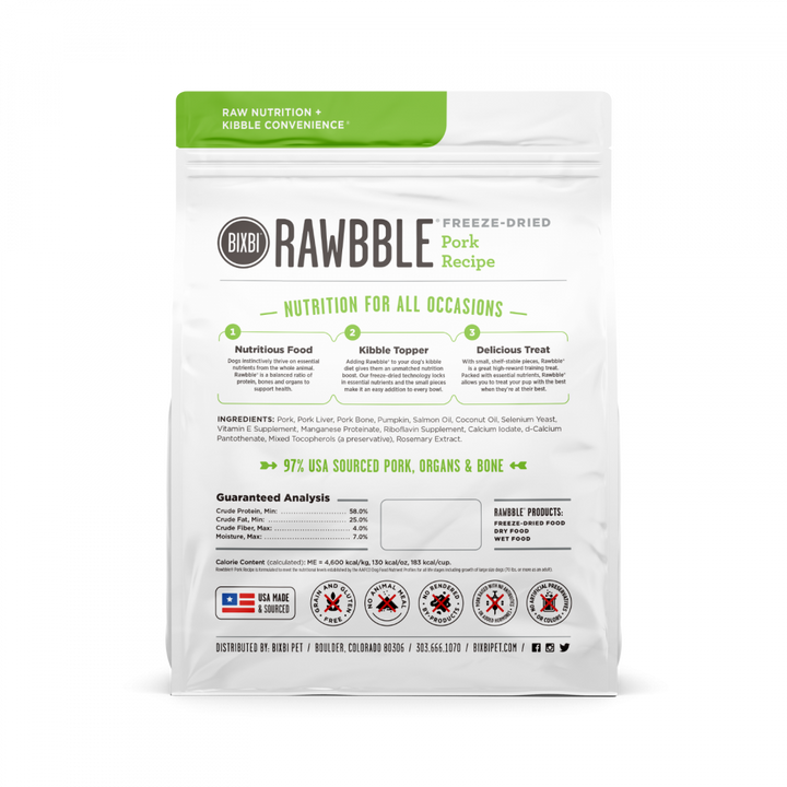 Bixbi Rawbble Freeze Dried Pork Dog Food