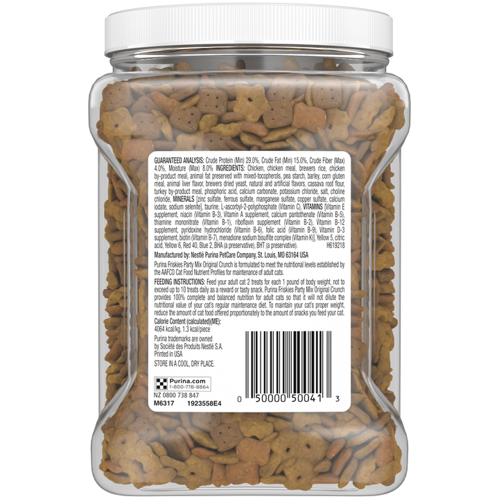 Friskies Party Mix Crunch Original Chicken Liver and Turkey Cat Treats Canister