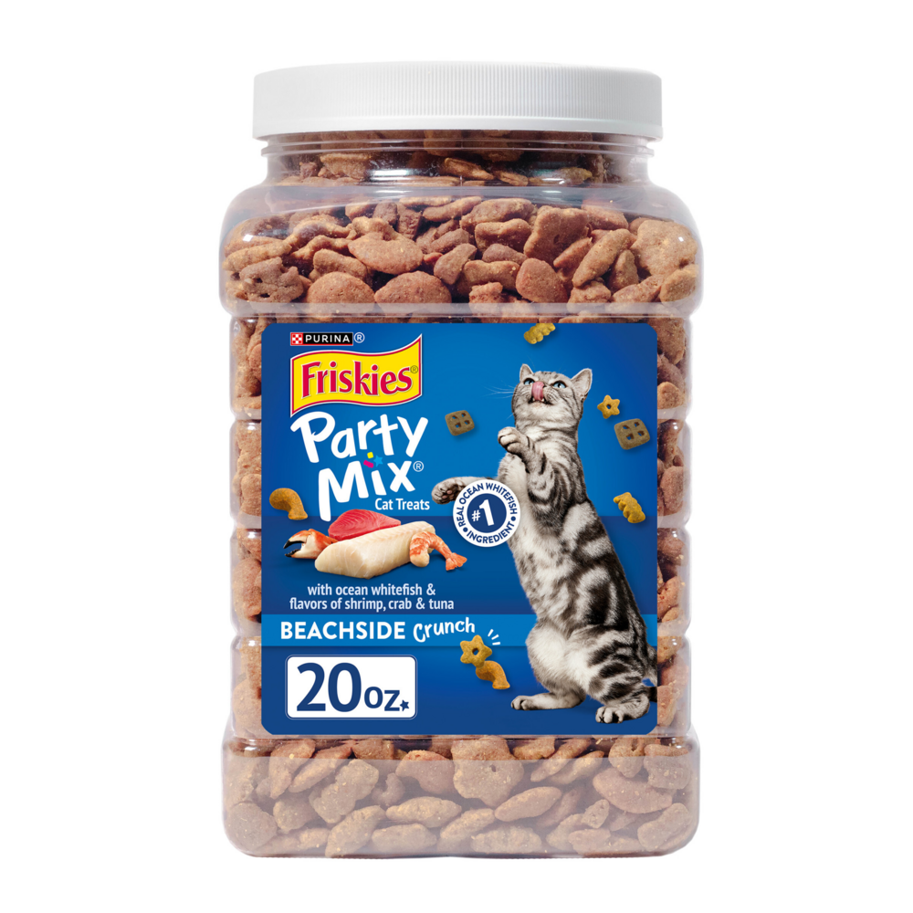 Friskies Party Mix Beachside Crunch Shrimp Crab and Tuna Cat Treats Canister