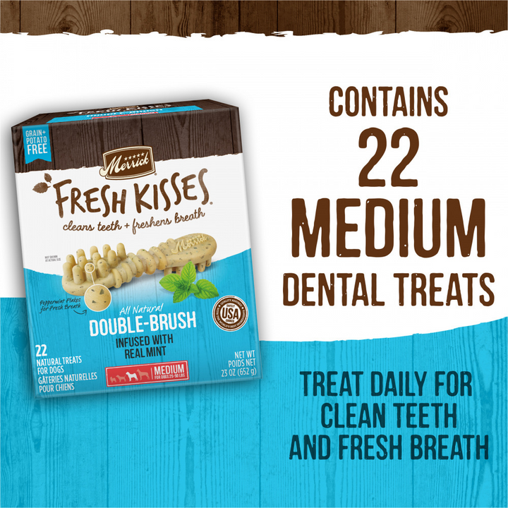 Merrick Fresh Kisses Dog Dental Treats With Mint Breath Strips Dog Treats for Medium Breeds