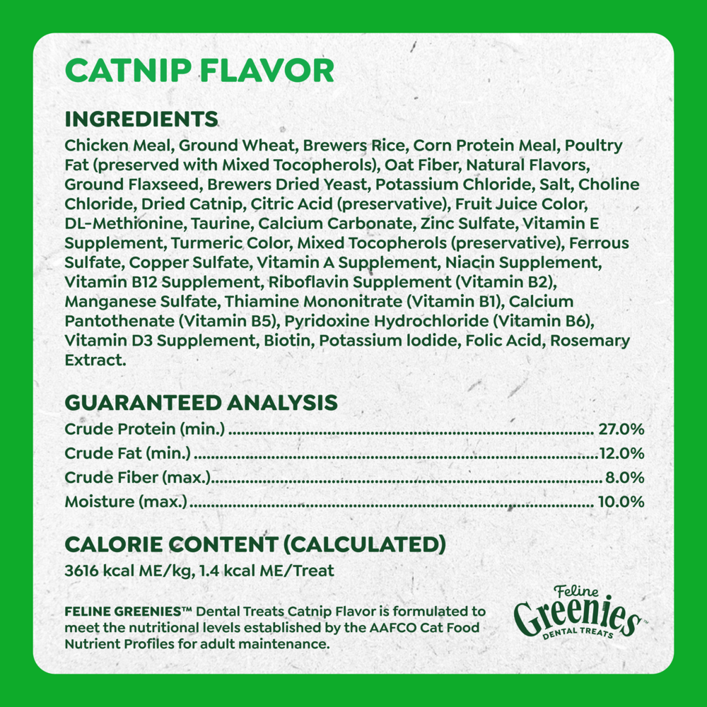 Feline Greenies Adult Dental Catnip Flavor Cat Treats
