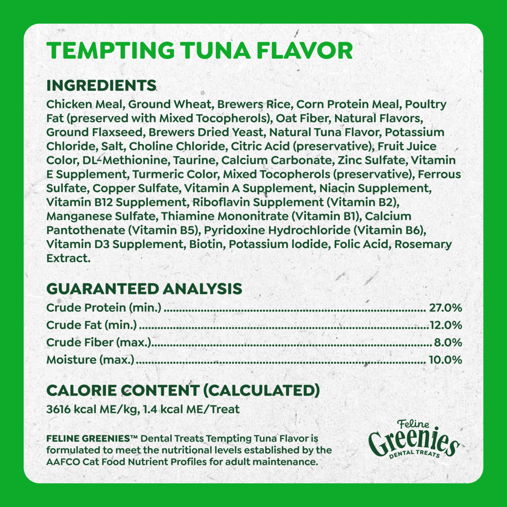 Feline Greenies Adult Dental Tempting Tuna Flavor Cat Treats