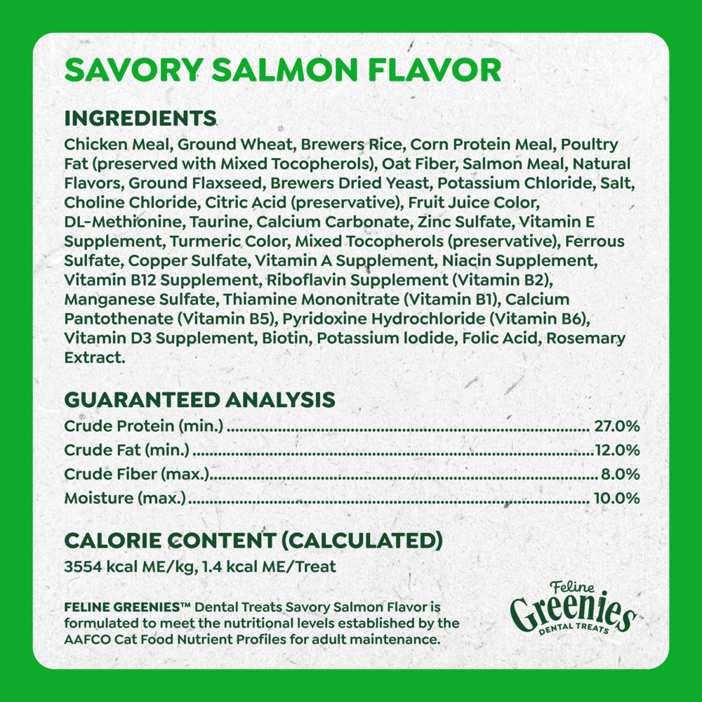 Feline Greenies Adult Natural Dental Care Savory Salmon Flavor Cat Treats
