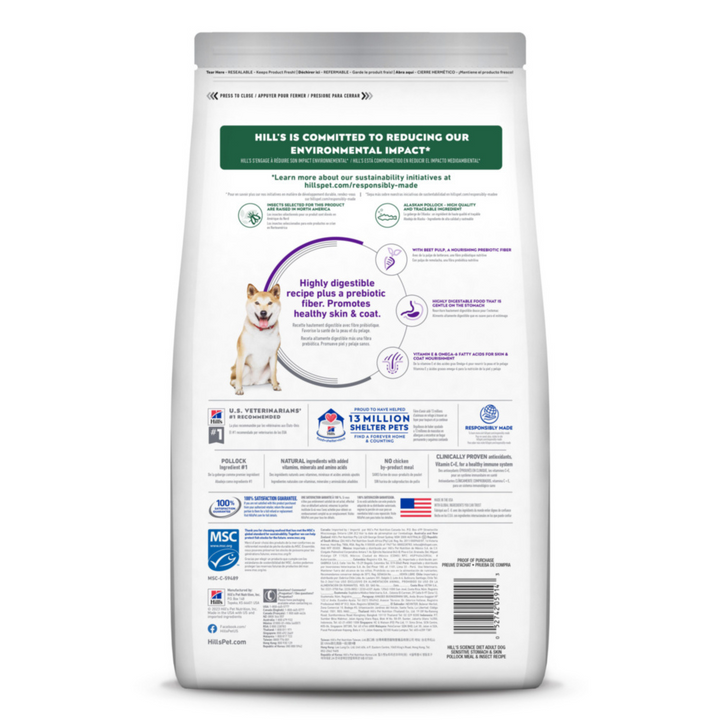 Hill's Science Diet Adult Sensitive Stomach & Skin Pollock Meal, Barley & Insect Meal Recipe Dry Dog Food